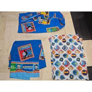 Lot of 3 Thomas and‎ Friends Twin Fitted Flat Sheet Lot Dan River Vtg Blue White